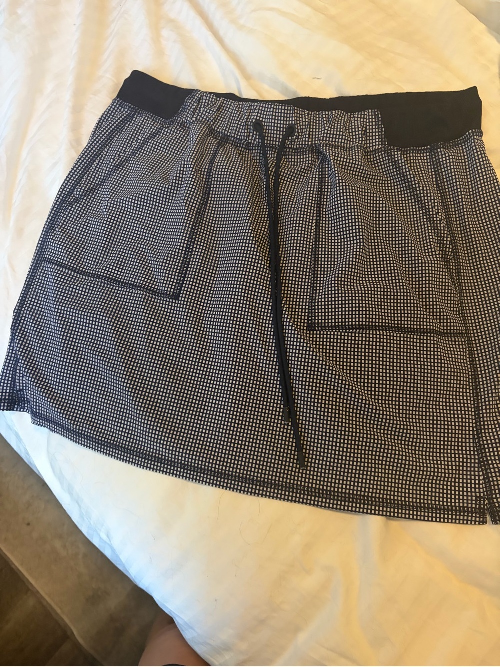 T by Talbots Navy and White Checked Elastic Waist Skirt